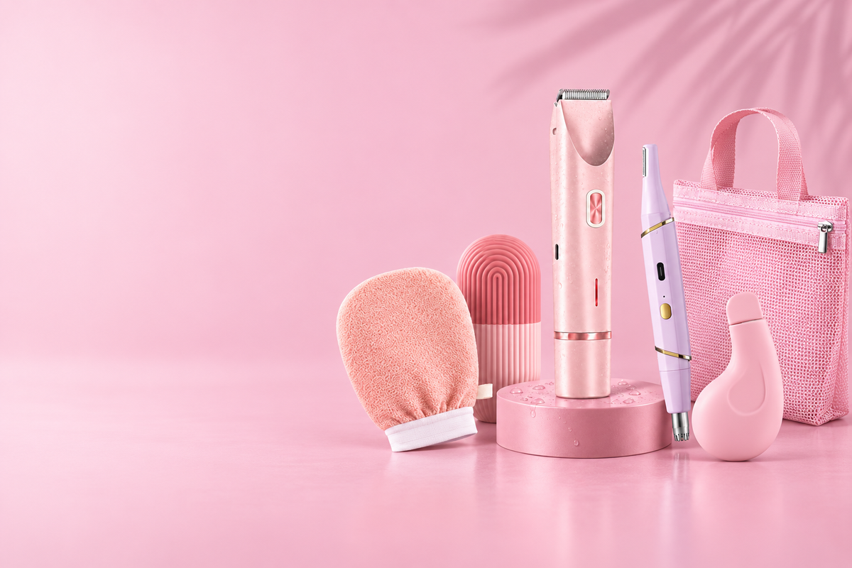 Routine de rasage Douvely sur fond rose