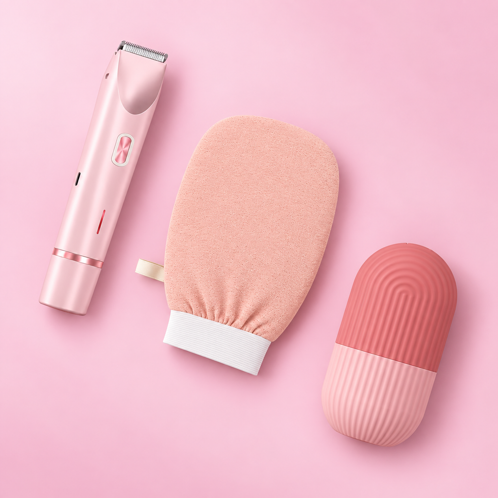 Rasoir 2-en-1, gant exfoliant et ice roller