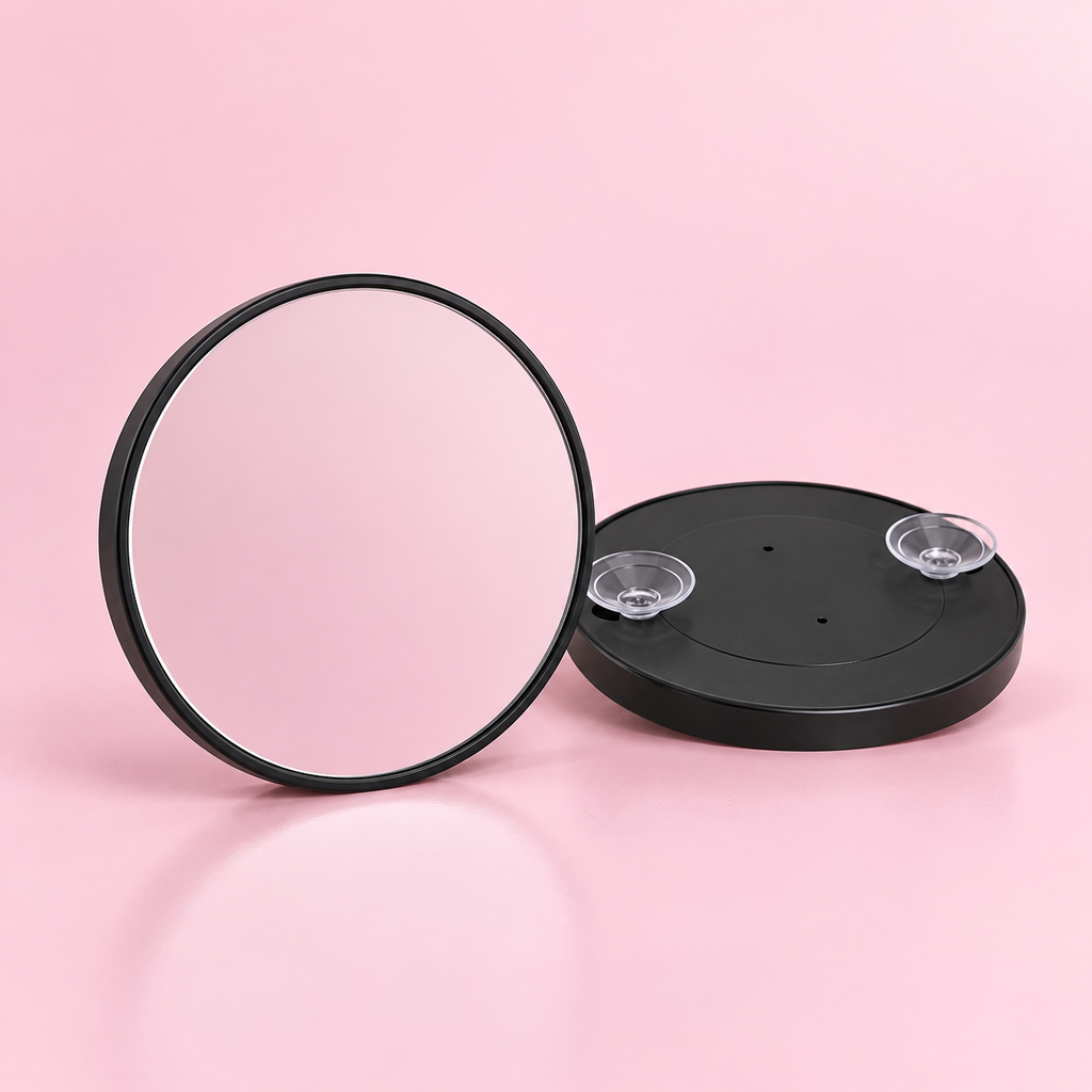 Miroir grossissant à ventouses, face et dos
