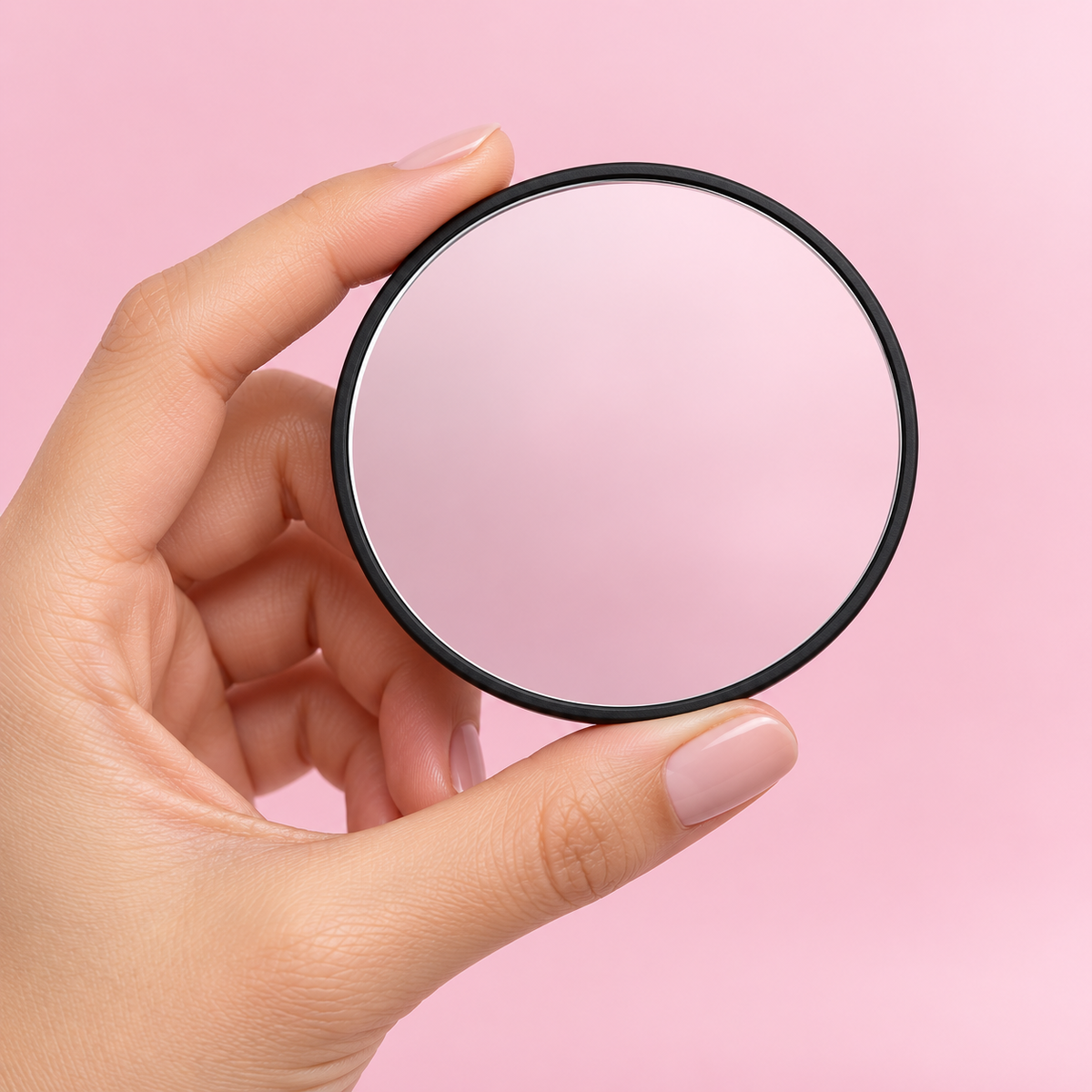 Miroir grossissant tenu en main