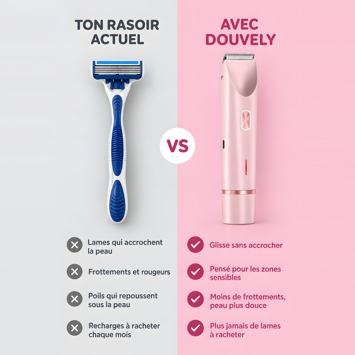 Rasoir à lames classique comparé au rasoir 2-en-1 Douvely