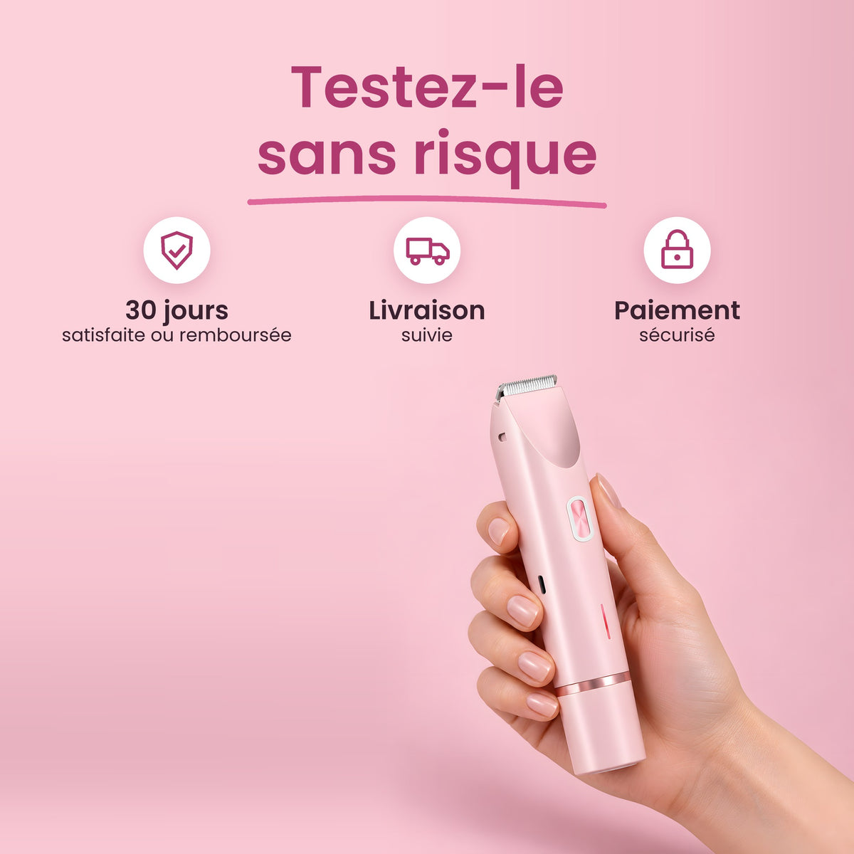 Rasoir 2-en-1 Douvely tenu en main : satisfaite ou remboursée 30 jours, livraison suivie, paiement sécurisé